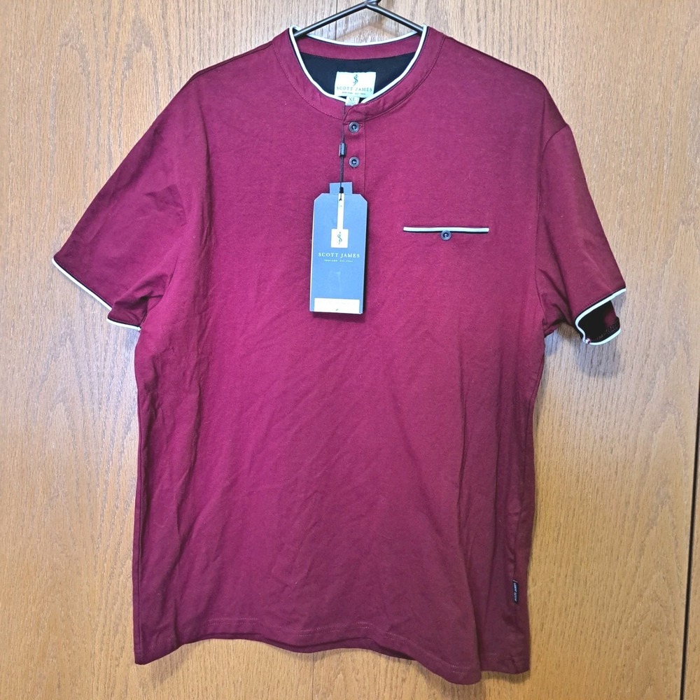 Scott James Men's Maroon Cotton Stretch Short Sleeve Polo Shirt L- XL NWT